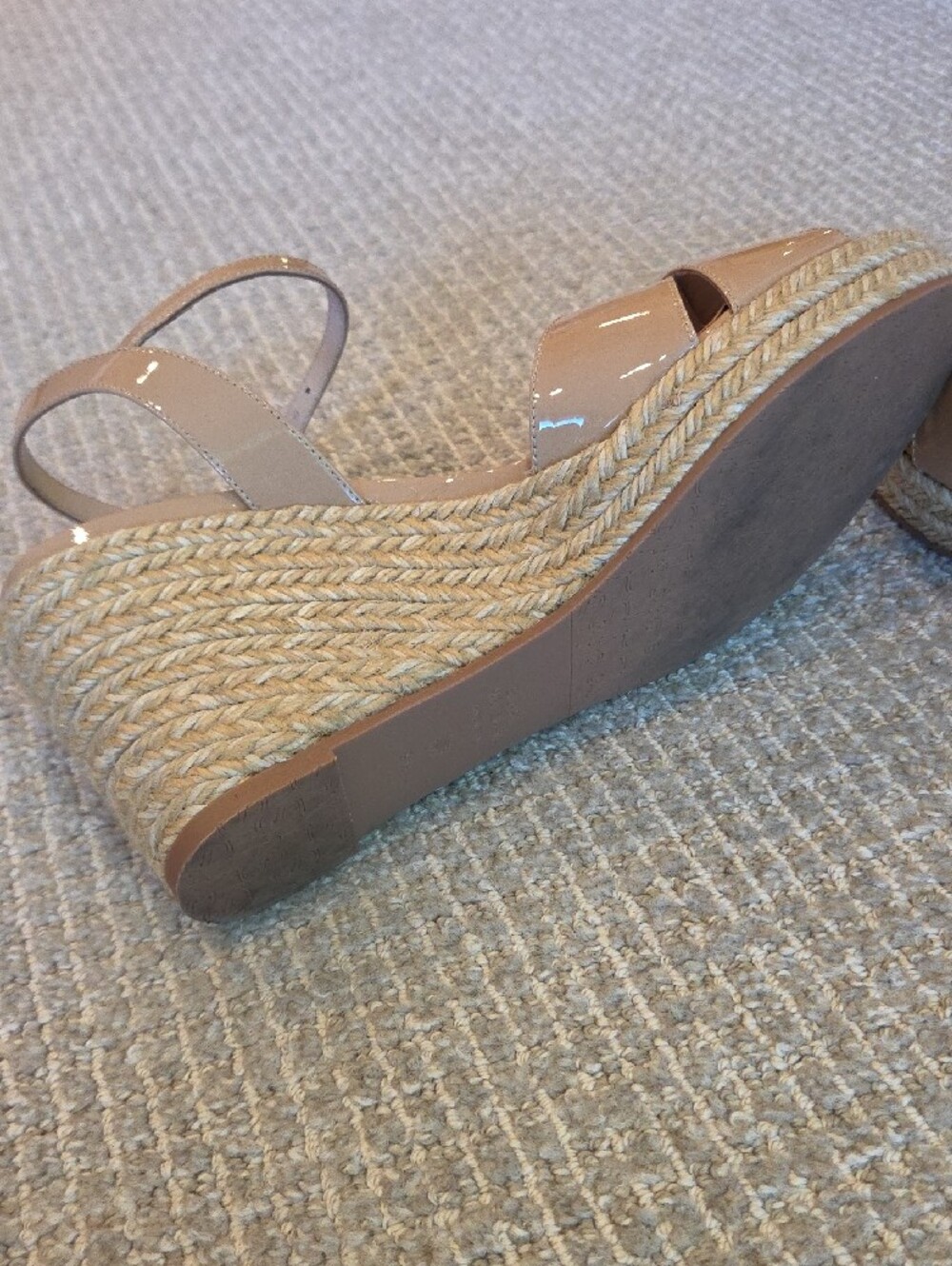 Stuart Weitzman Patent Leather Espadrille Wedge Sandals in Nude - Picture 6 of 14